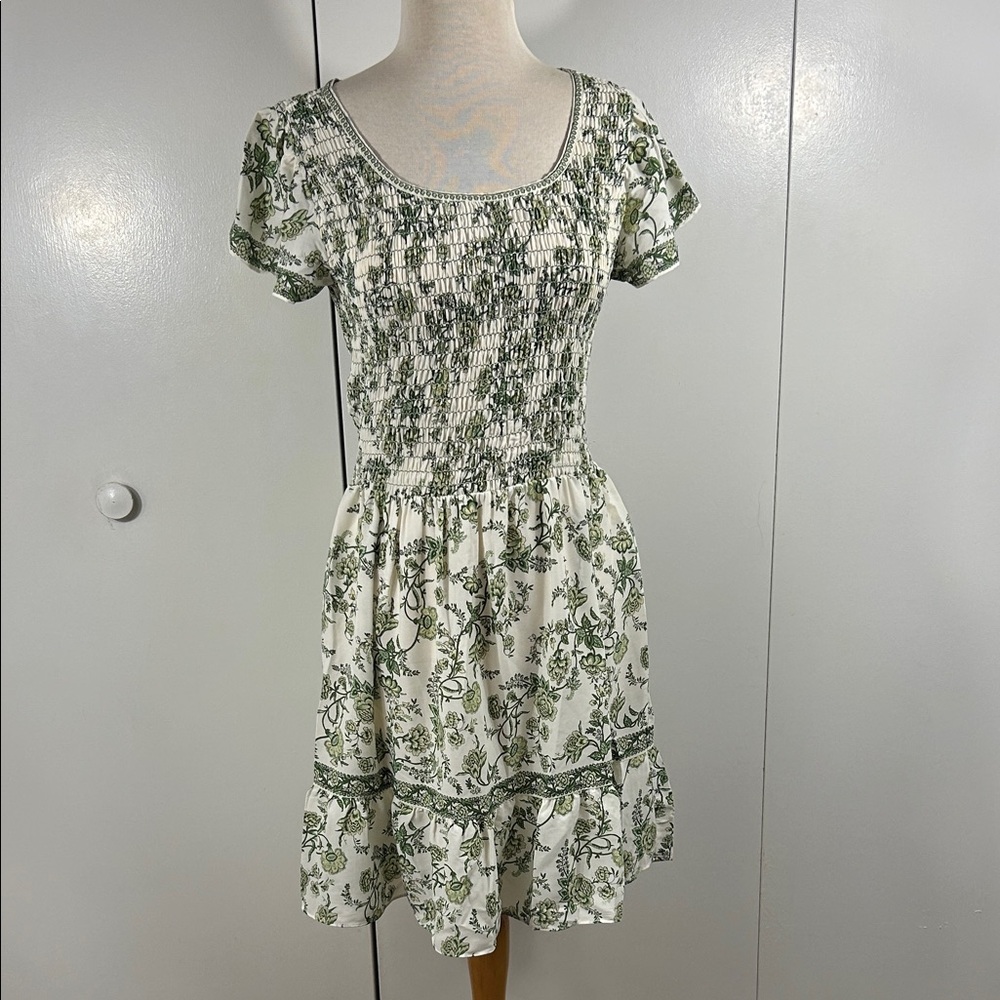 Floral Green and White Smocked Dress NWT Max Studio